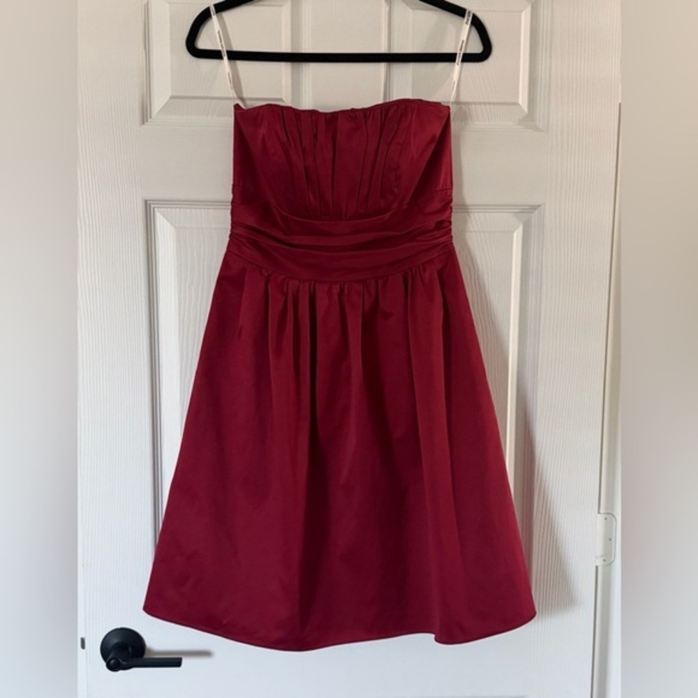 David's Bridal Strapless Burgundy Dress